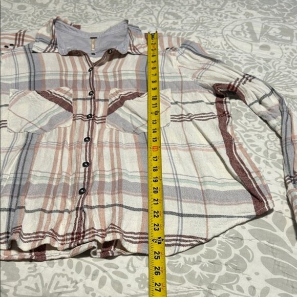 Free People Plaid Oversized Button Down Shirt - Pink and White M - Picture 6 of 9
